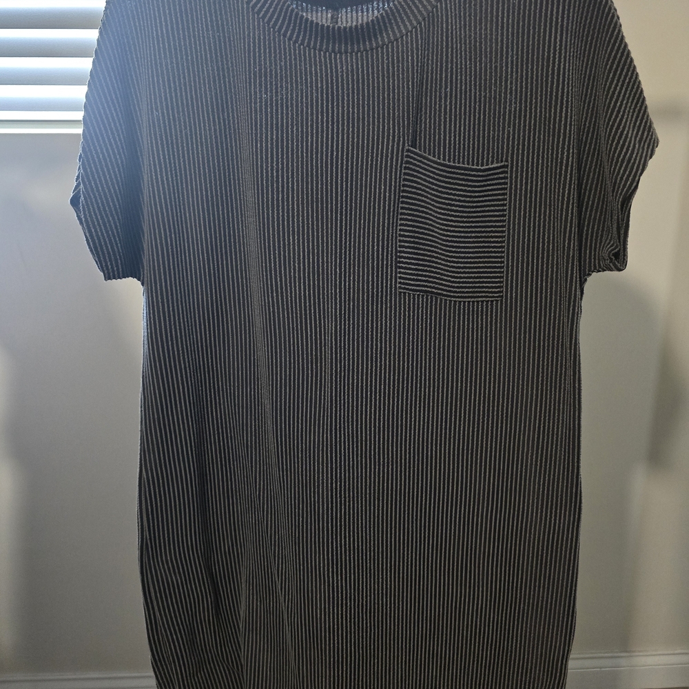 Black and White Pinstripe Pocket T-Shirt Dress